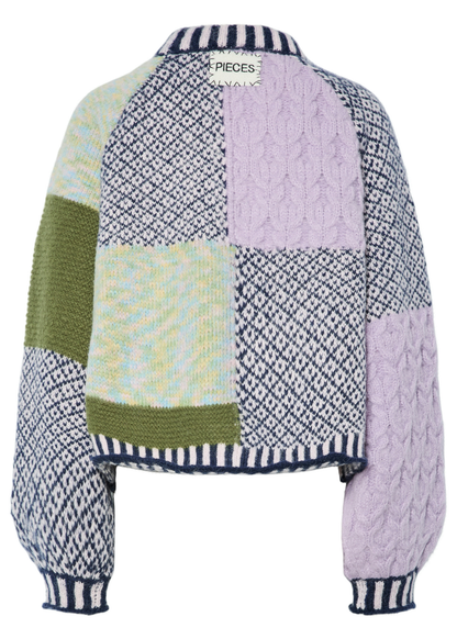 Pieces - Lilac & Blue Patchwork Knit Jumper