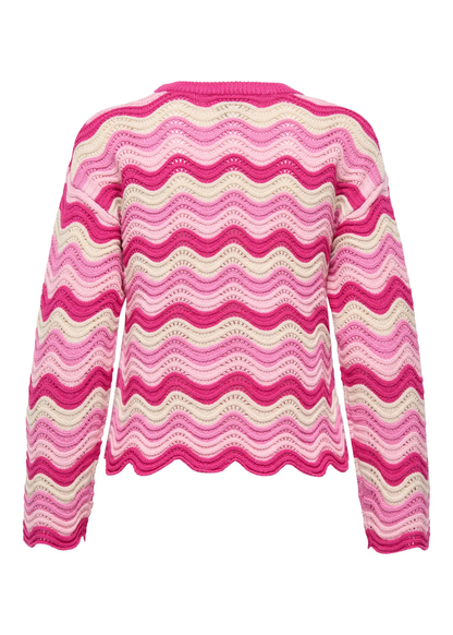 Only - Wavy Pink and Cream Wavy Knit Jumper