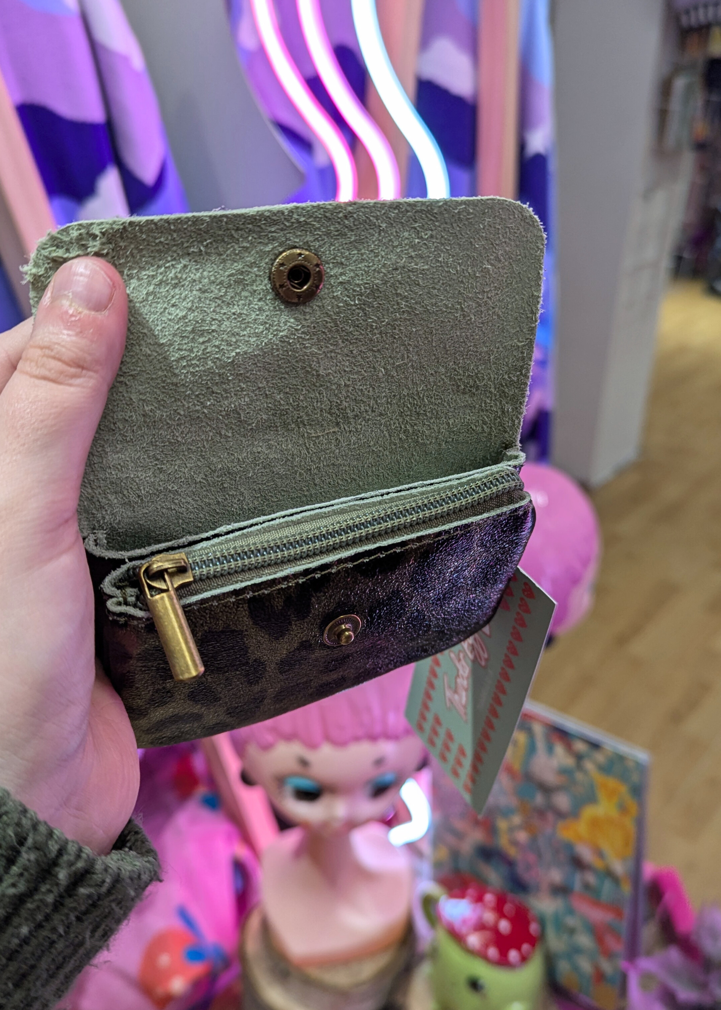 The Edit - Rectangle Leather Coin Purse Metallic Khaki Leopard Print