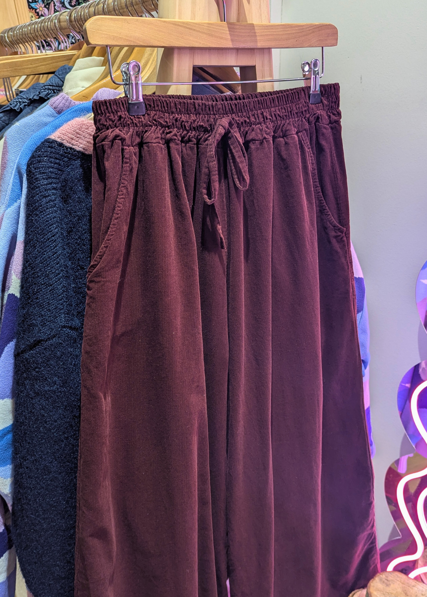 The Edit - Maroon Corduroy Wide Leg Trousers