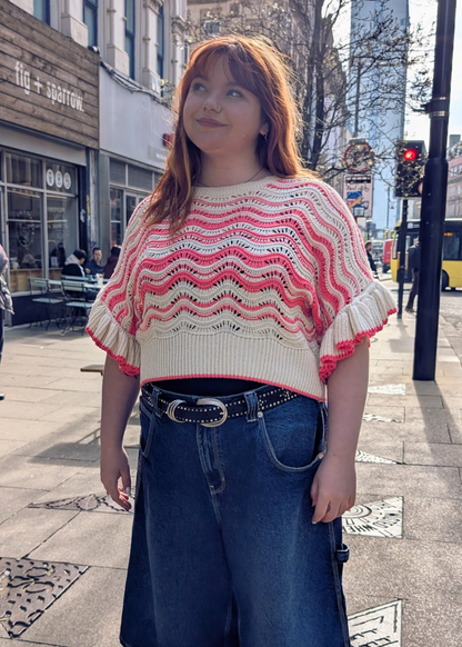 The Edit - Pink Wavy Knit Vest With Frill Sleeves