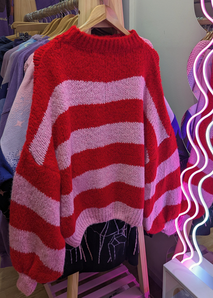 The Edit - Red and Candy Pink Stripe Jumper