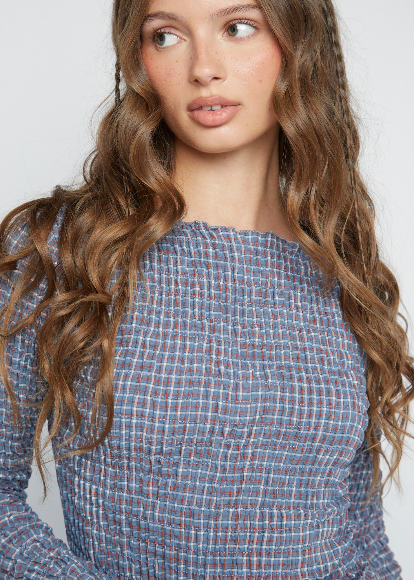 Daisy Street - Blue and Red Check Long Sleeve Neve Top