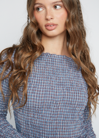 Daisy Street - Blue and Red Check Long Sleeve Neve Top