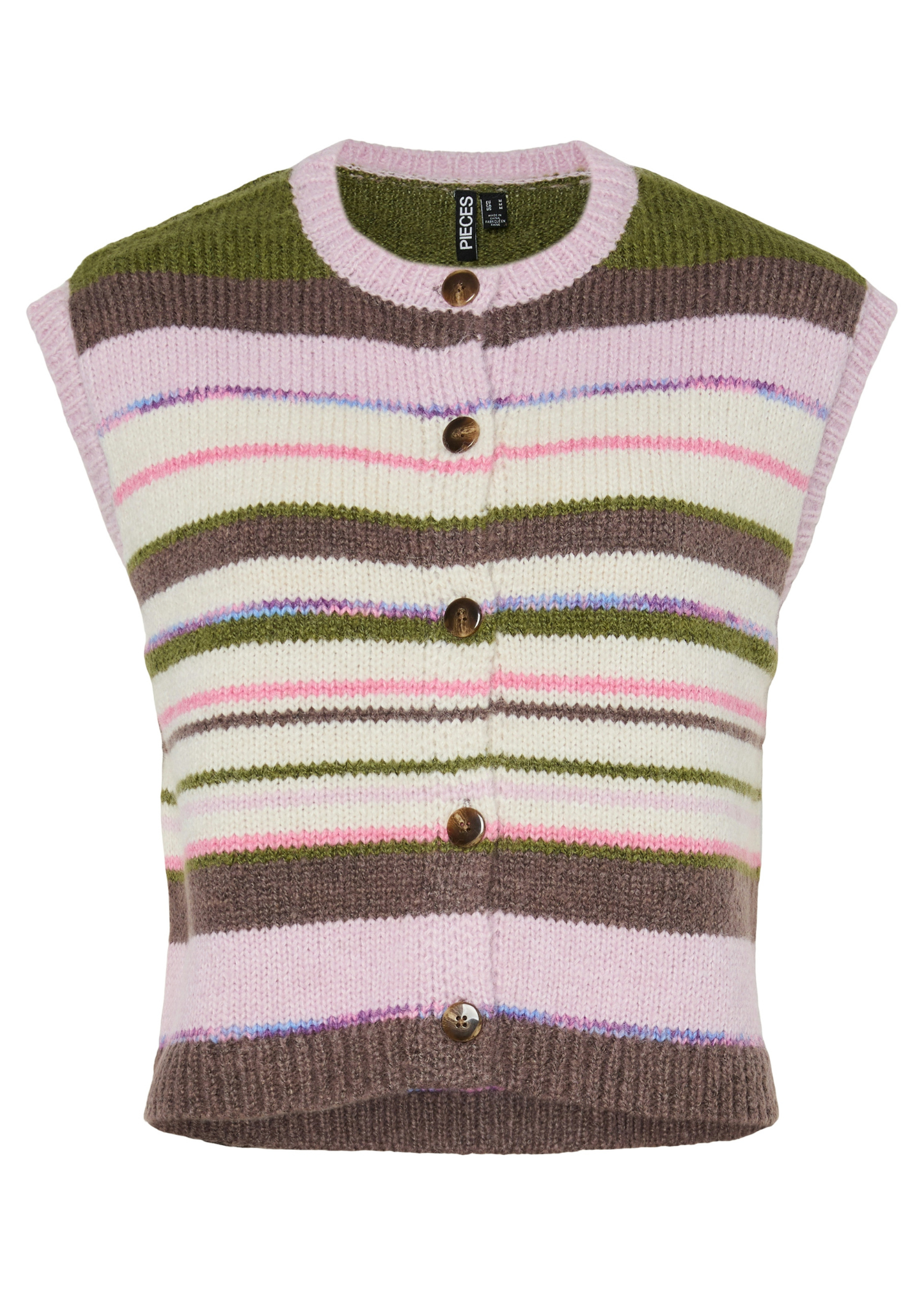 Pieces - Pink and Khaki Stripe Knit Vest