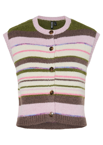 Pieces - Pink and Khaki Stripe Knit Vest