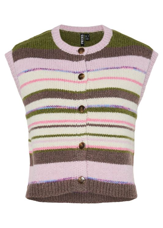 Pieces - Pink and Khaki Stripe Knit Vest