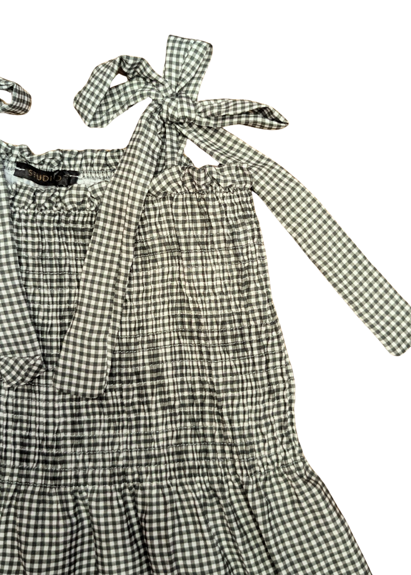 The Edit - Forest Green Shirred Gingham Top