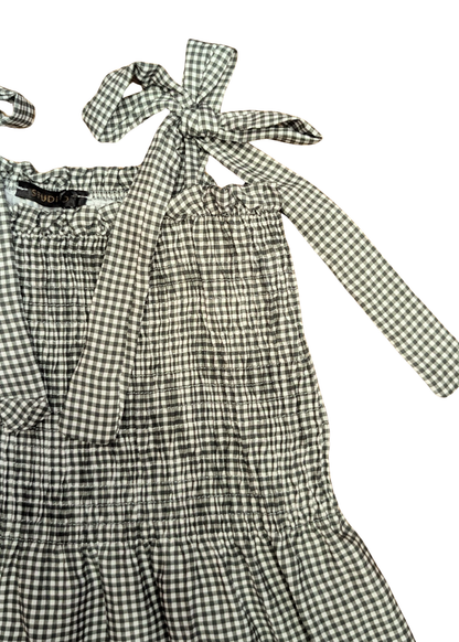 The Edit - Forest Green Shirred Gingham Top