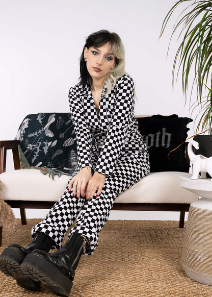 Run & Fly - Black & White Checkerboard Stretch Twill Boiler Suit