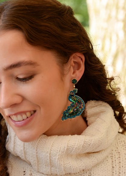 My Doris - Beaded Blue Peacock Earrings