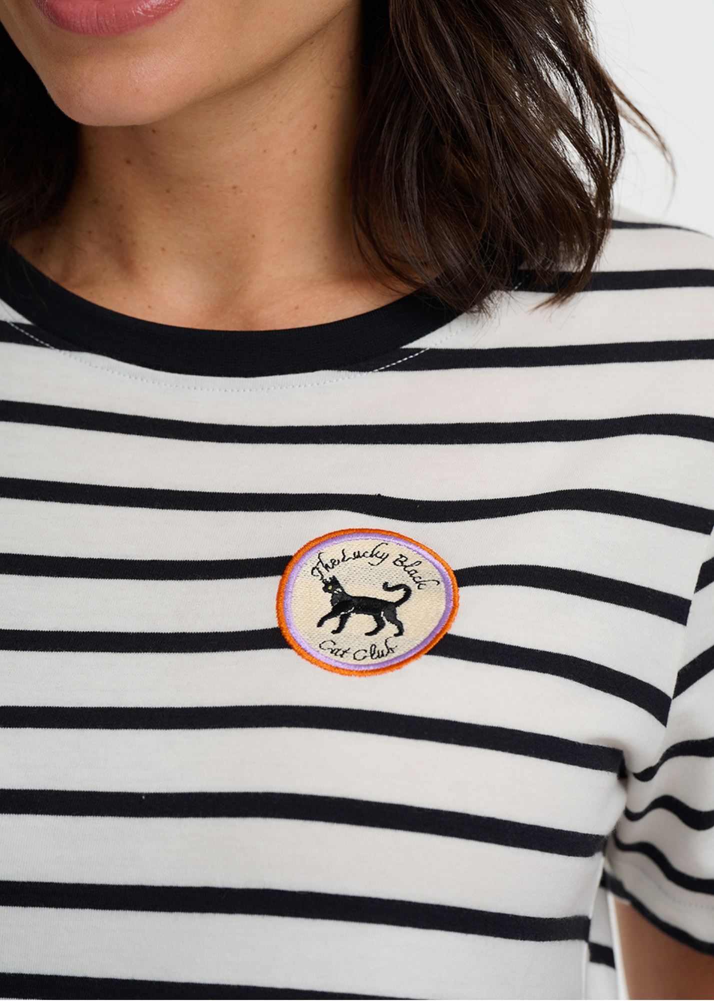 Sugarhill Brighton - Maggie Black & White Stripe Lucky Cat T-Shirt