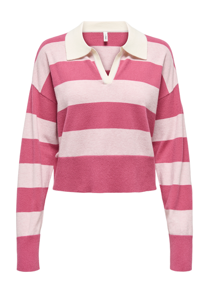 Only - Pink and White Stripe Polo Jumper