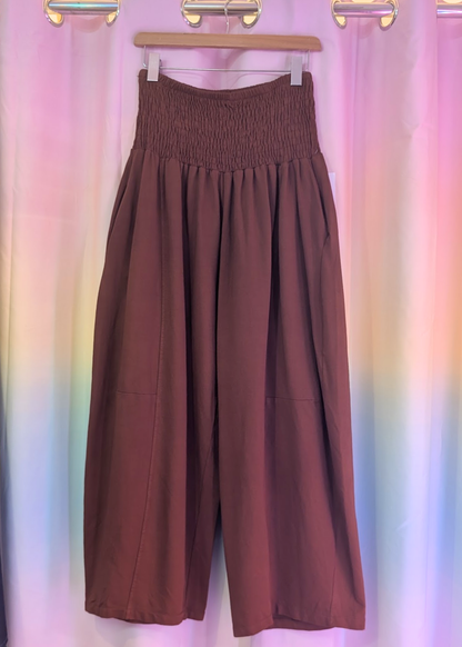 The Edit - Shirred Jersey Cocoon Trousers in Burnt Orange