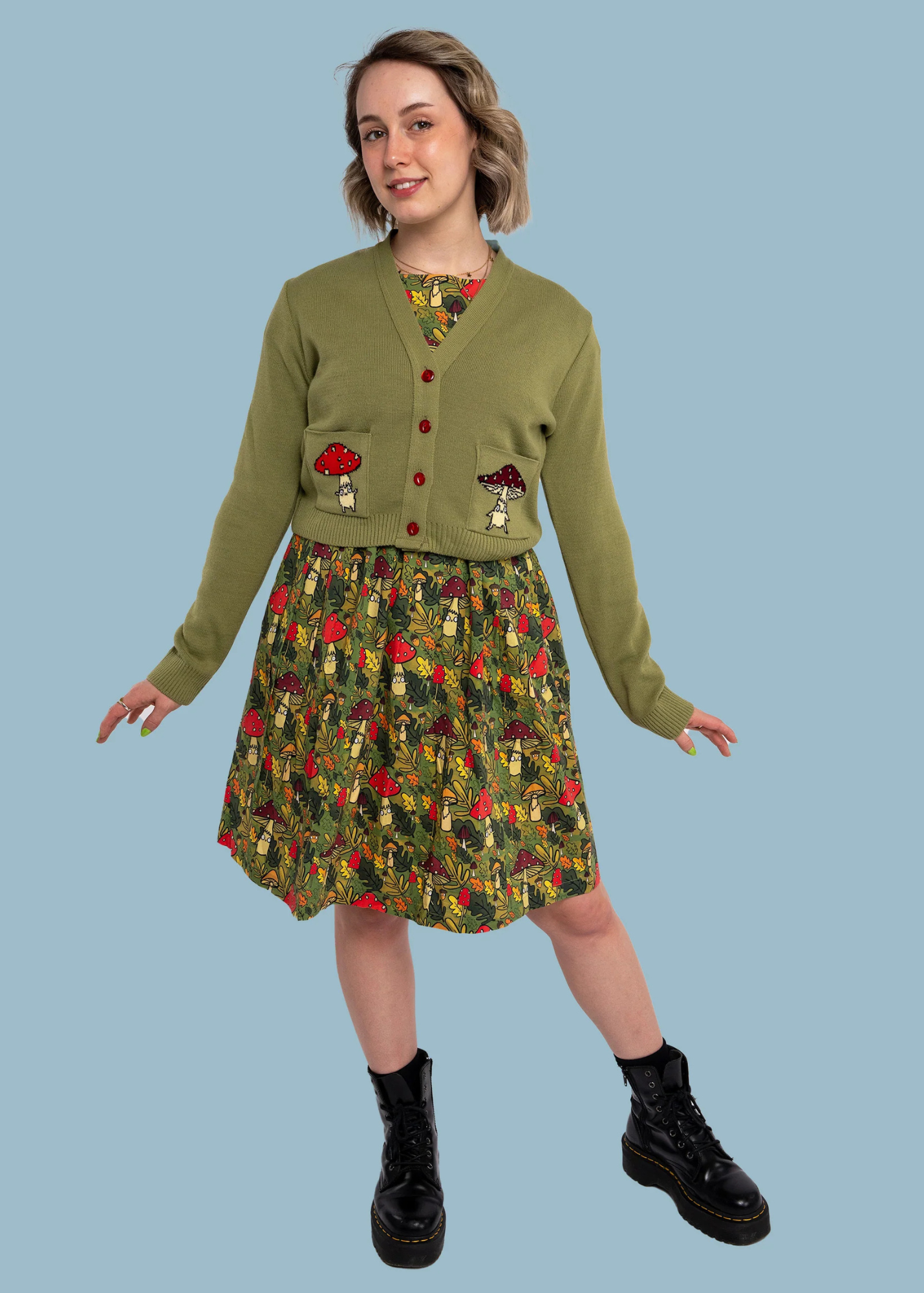 Run & Fly X Katie Abey - Mushroom Bois V-Neck Cropped Cardigan