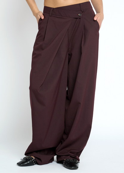Daisy Street - Thornthread Burgundy Pinstripe Wrap Trousers