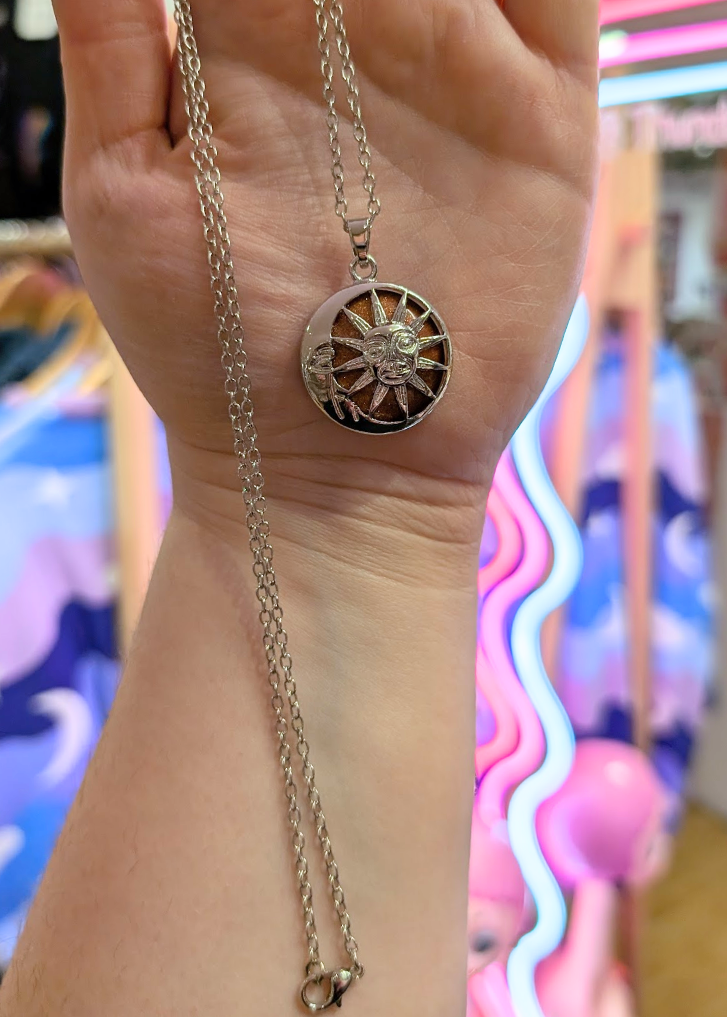 The Edit - Sun & Moon Agate Pendant in Goldstone