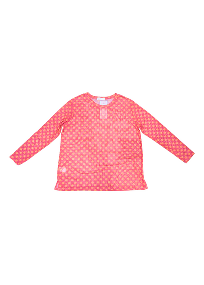 The Edit - Pink & Orange Polka Dot Mesh Long Sleeve Top