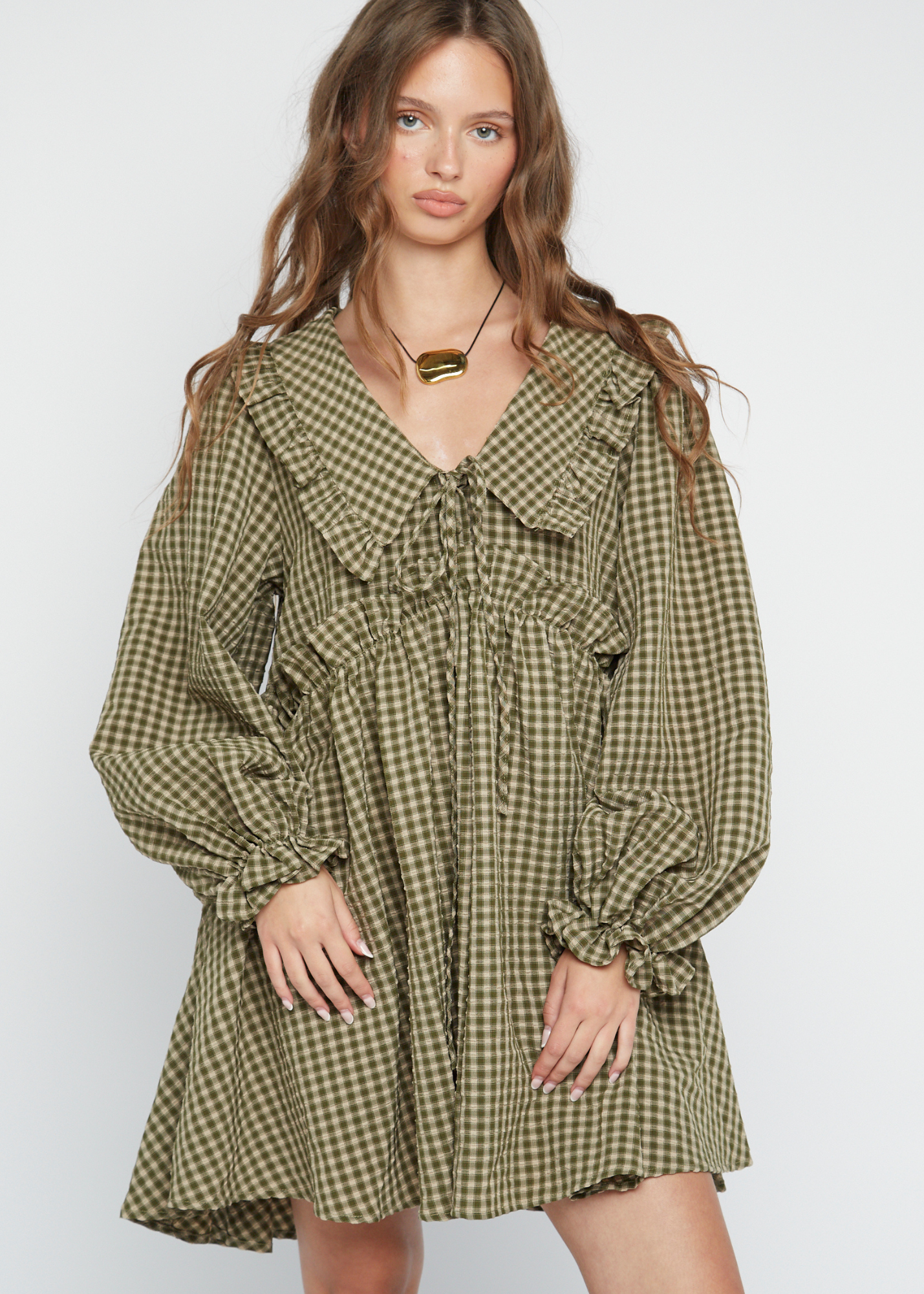 Daisy Street - Khaki Check Noa Mini Dress