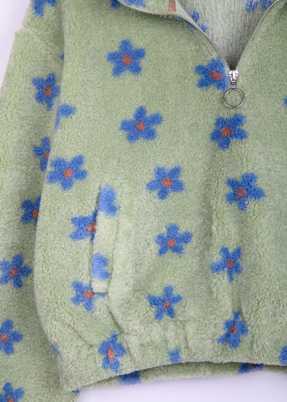 24COLOURS - Green & Blue Flower Half-Zip Fleece