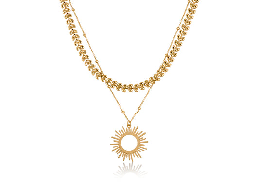 Big Metal London - Celena Sunburst 2 Layer Necklace in Gold