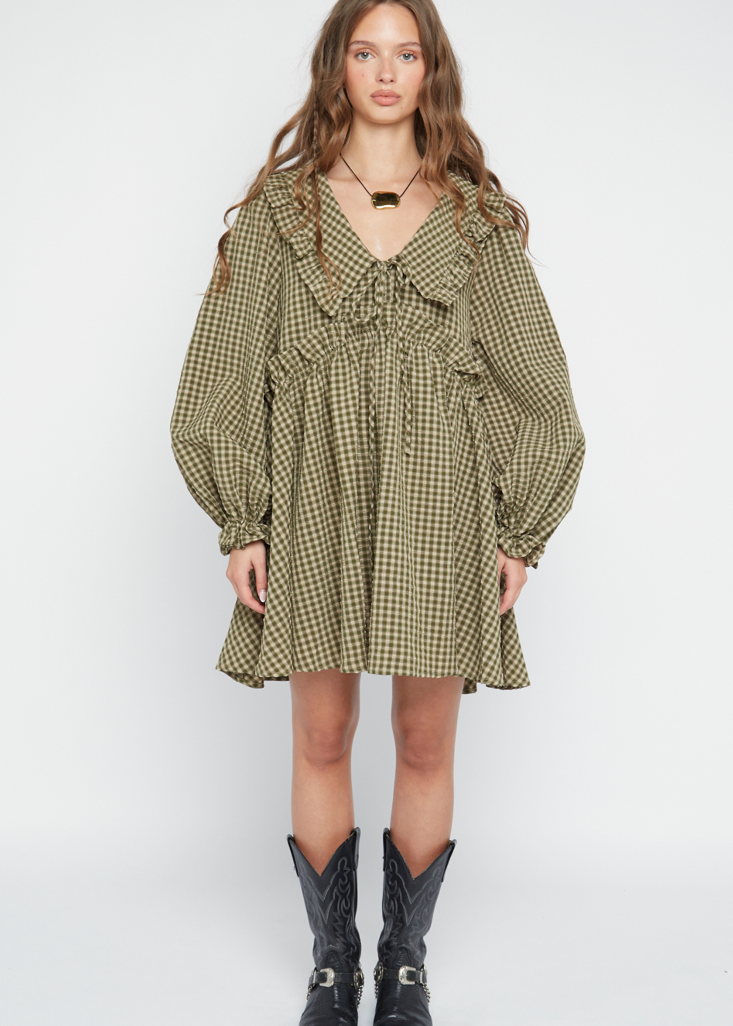 Daisy Street - Khaki Check Noa Mini Dress