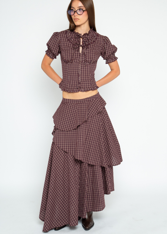 Daisy Street - Cupid Burgundy Layered Maxi Skirt