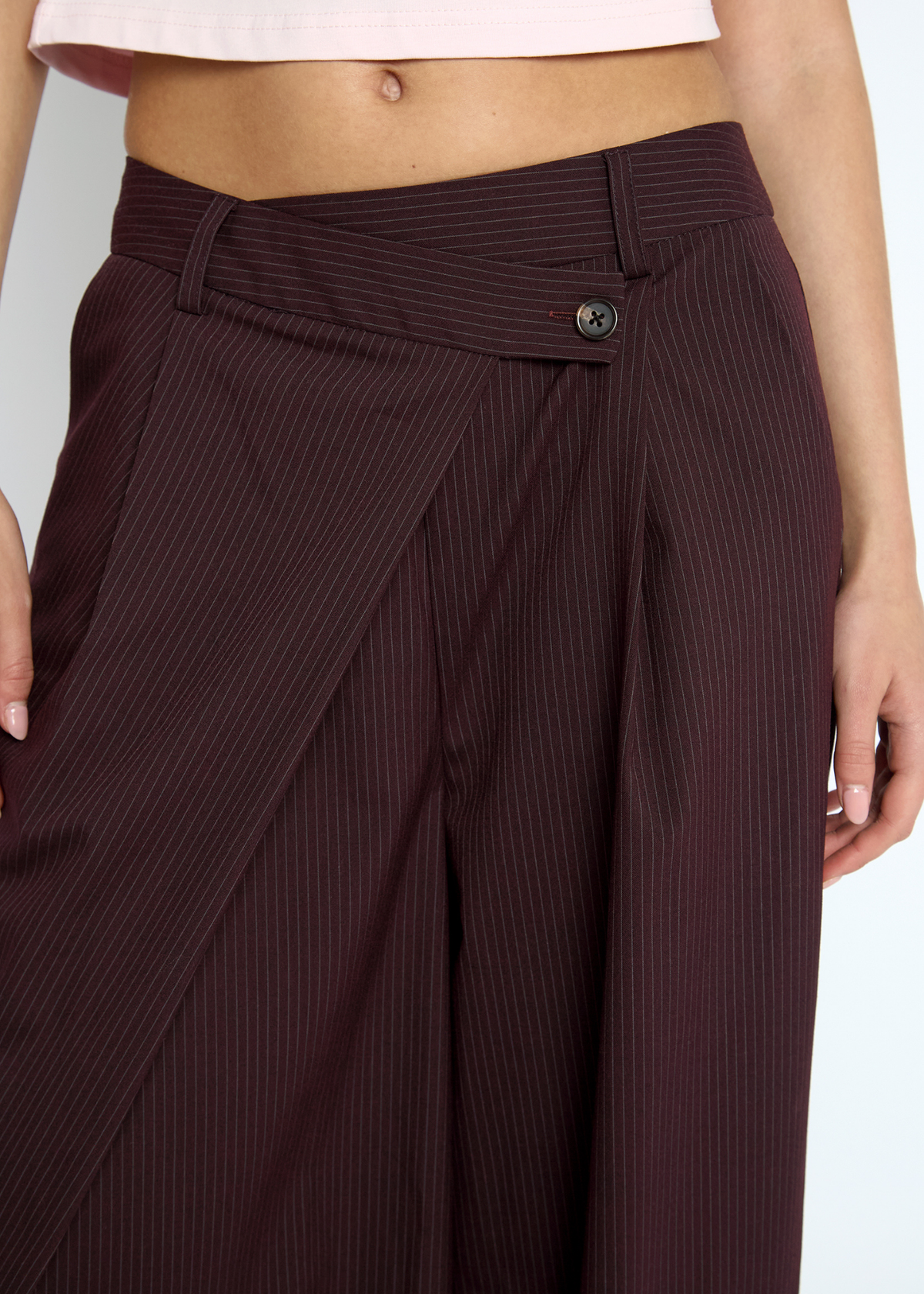 Daisy Street - Thornthread Burgundy Pinstripe Wrap Trousers