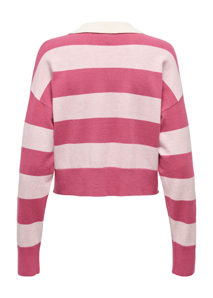 Only - Pink and White Stripe Polo Jumper