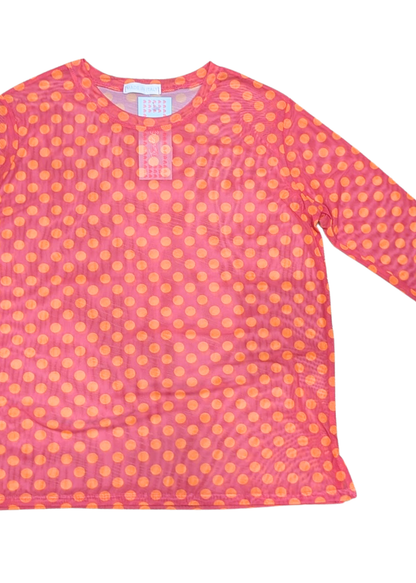 The Edit - Pink & Orange Polka Dot Mesh Long Sleeve Top