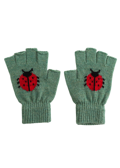 The Edit - Green Ladybird Fingerless Gloves