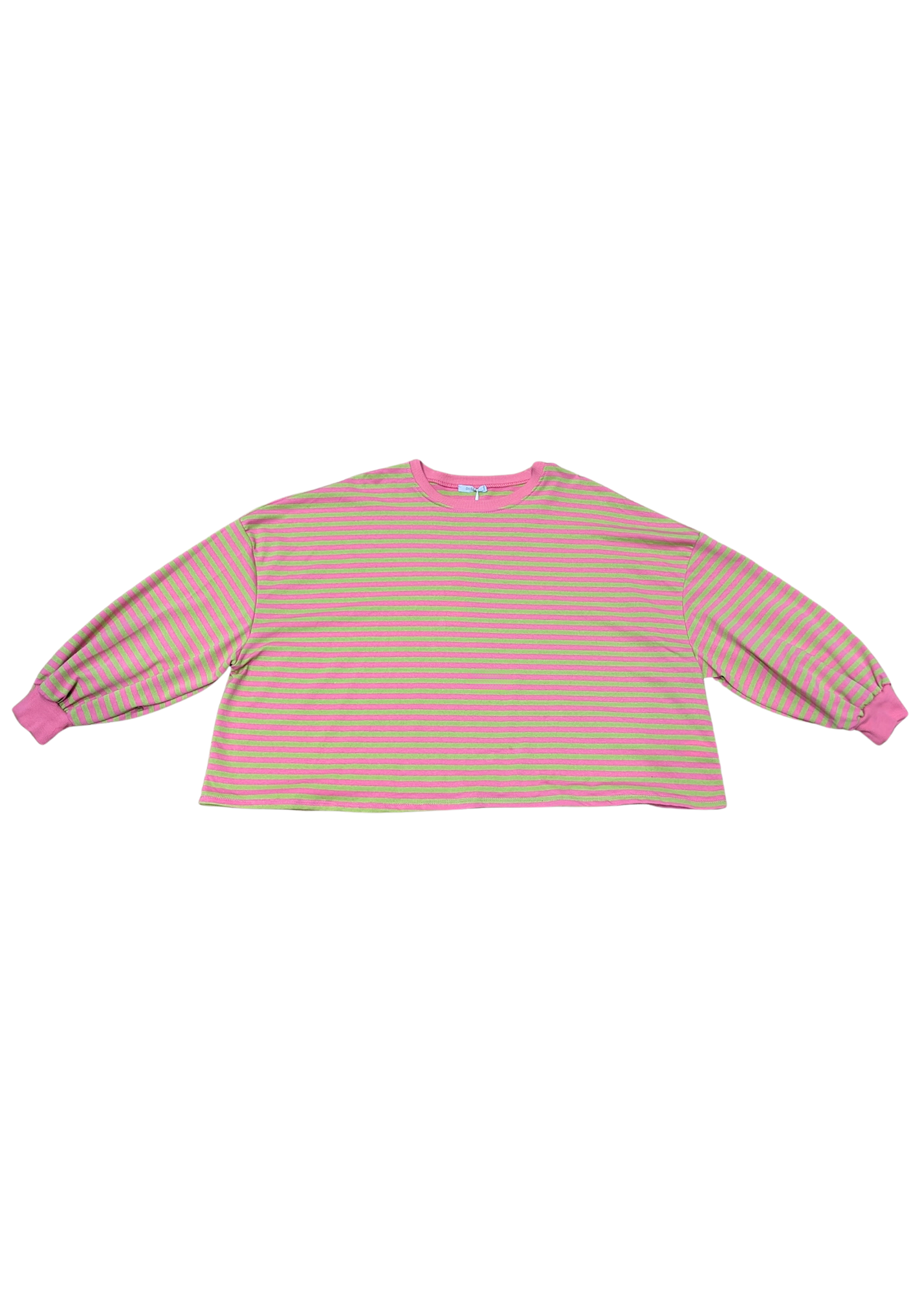 The Edit - Long Sleeve Pink & Green Stripe Oversized Tee