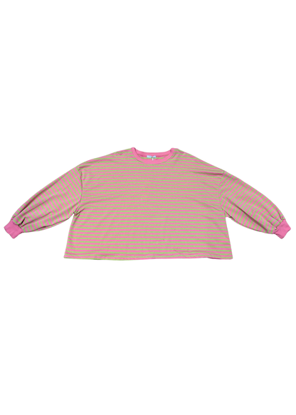 The Edit - Long Sleeve Pink & Green Stripe Oversized Tee