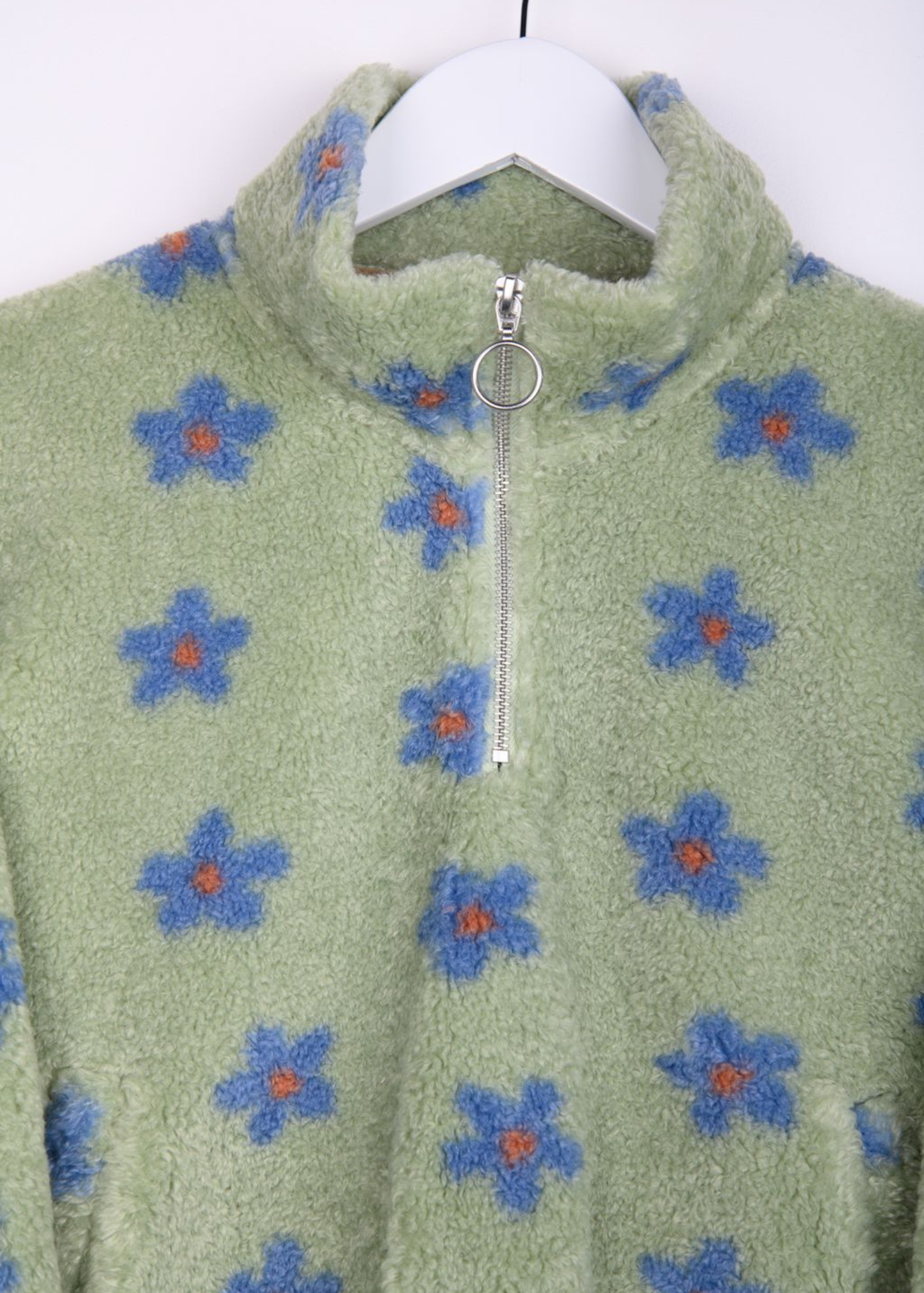 24COLOURS - Green & Blue Flower Half-Zip Fleece