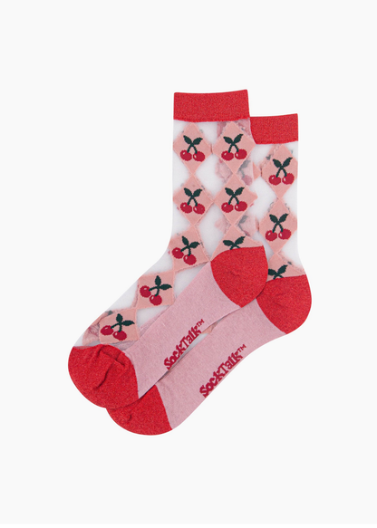 Sock Talk - Pink Cherry Sheer Diamond Socks