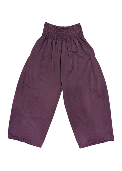The Edit - Shirred Jersey Cocoon Trousers in Burgundy