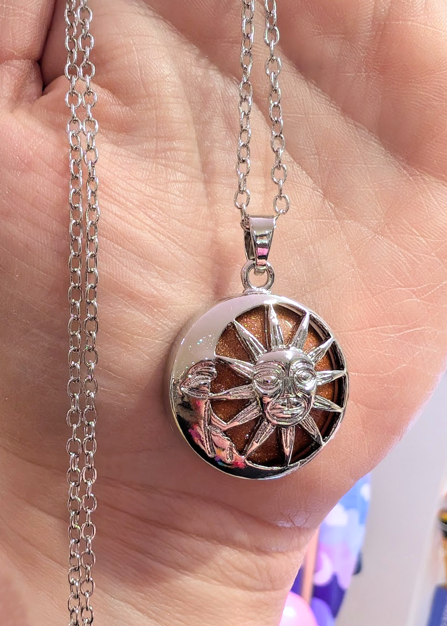 The Edit - Sun & Moon Agate Pendant in Goldstone