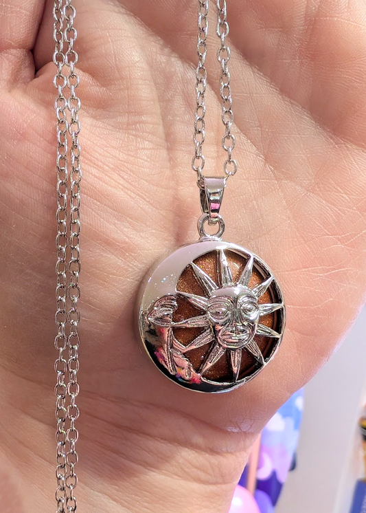 The Edit - Sun & Moon Agate Pendant in Goldstone