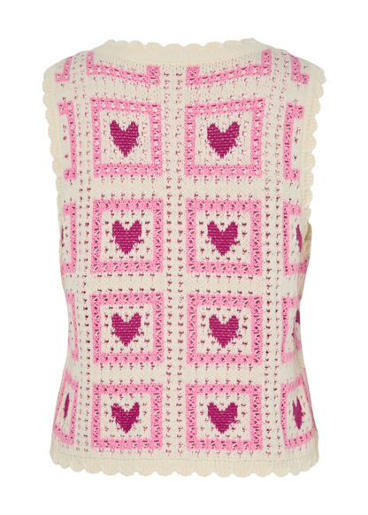 Pieces - Pink Heart Knitted Sweater Vest