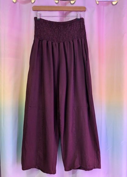 The Edit - Shirred Jersey Cocoon Trousers in Burgundy