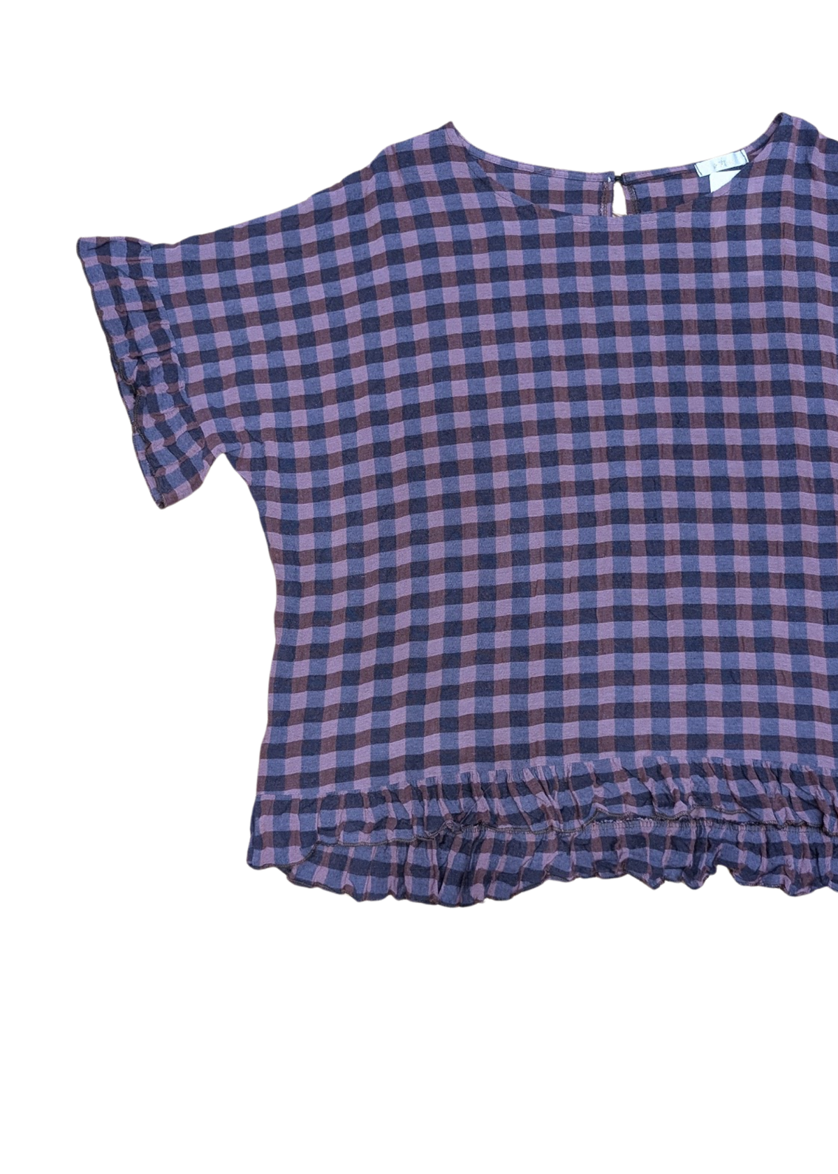 The Edit - Plum & Lavender Check Frill Top
