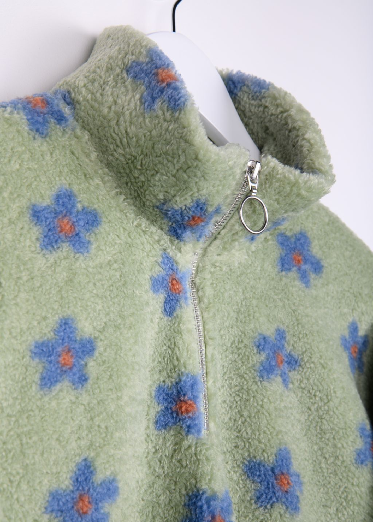 24COLOURS - Green & Blue Flower Half-Zip Fleece