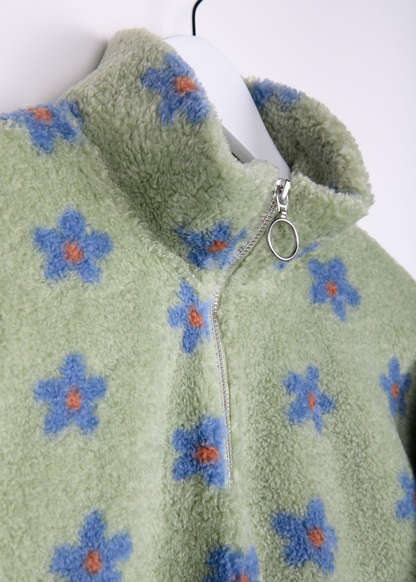 24COLOURS - Green & Blue Flower Half-Zip Fleece