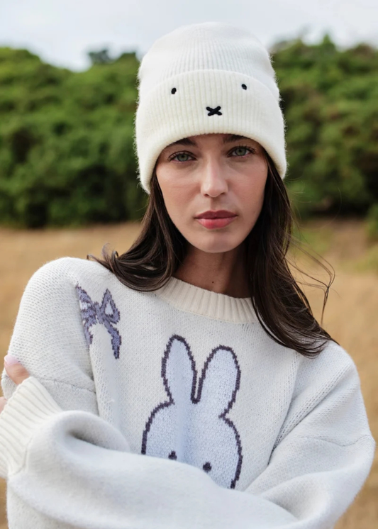 Daisy Street - White Embroidered Miffy Beanie Hat