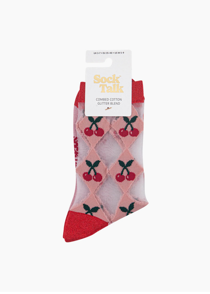 Sock Talk - Pink Cherry Sheer Diamond Socks