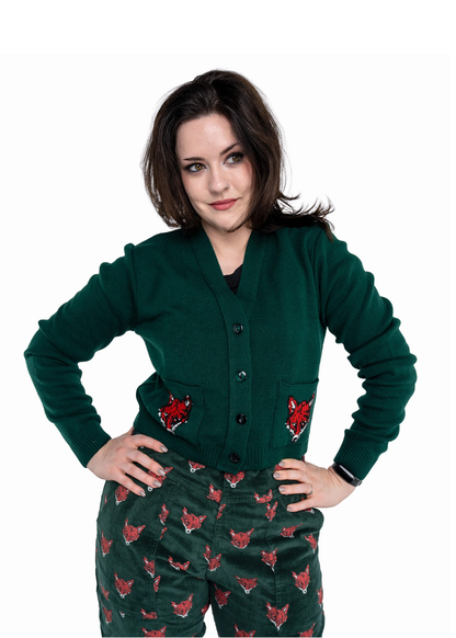 Run & Fly - Fox Head V-Neck Cropped Cardigan