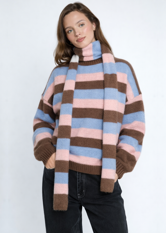 Daisy Street - Pastel Stripe Jumper and Scarf Set