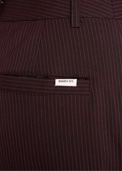 Daisy Street - Thornthread Burgundy Pinstripe Wrap Trousers