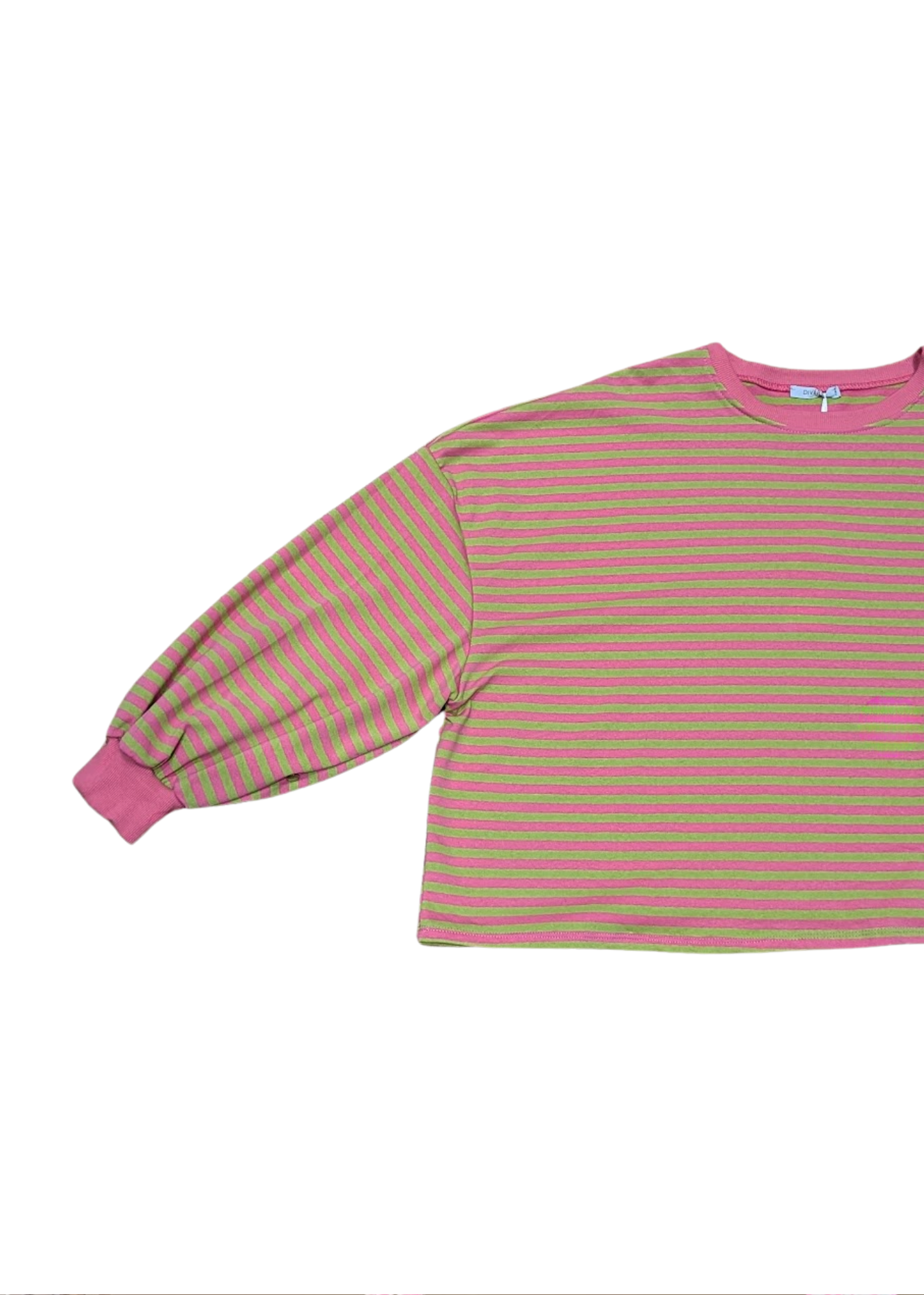 The Edit - Long Sleeve Pink & Green Stripe Oversized Tee