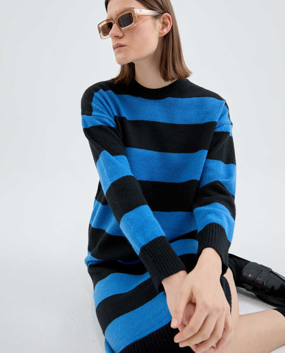 Compañia Fantastica - Black & Blue Striped Knit Jumper Dress